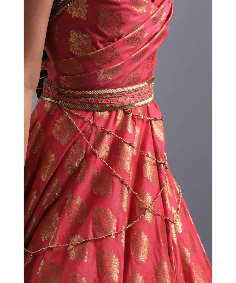 AASTHA SOOD - Crimson Halter Gown with Belt